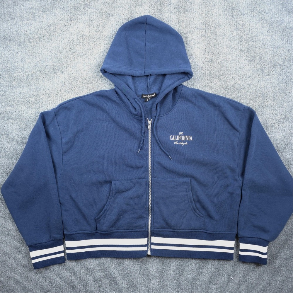 Charlotte Russe Hoodie Womens XL Blue Cropped Full Zip Los Angeles California